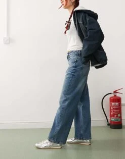 Monki Missy Low Rise Loose Baggy Clean Fit Jeans In Mid Blue Wash For Women -Monki Shop 207599888 3