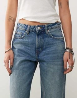 Monki Missy Low Rise Loose Baggy Clean Fit Jeans In Mid Blue Wash For Women -Monki Shop 207599888 5