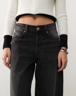 Monki Peggy Loose Baggy Fit Low Rise Jeans In Washed Black For Women -Monki Shop 207599921 5