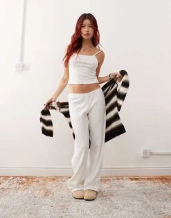 Monki Mix And Match Pointelle Lace Mini Pyjama With Small Bows In Off White -Monki Shop 207599923 1 offwhite