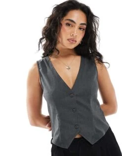 Monki Waistcoat In Dark Grey For Women -Monki Shop 207599974 1 darkgrey 1