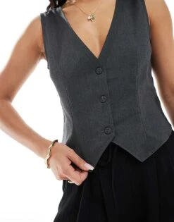 Monki Waistcoat In Dark Grey For Women -Monki Shop 207599974 4