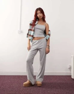 Monki Mix And Match Pointelle Lace Mini Pyjama With Small Bows In Grey Melange -Monki Shop 207600008 1 greymelange