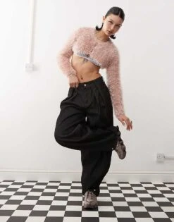 Monki Furry Knitted Bolero In Dusty Pink For Women -Monki Shop 207652868 1 dustypink 1