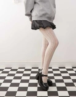 Monki Pointelle Tights In White For Women White Pointelle -Monki Shop 207694875 1 whitepointelle 1