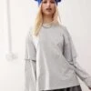 Monki Oversized Layered Effect Long Sleeve Top In Grey Melange For Women -Monki Shop 207697043 1 grey