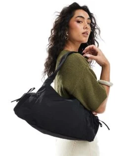 Monki Slouchy Tote Bag With Tie Pockets In Black For Women -Monki Shop 207697070 1 black 1