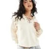 Monki Cropped Hoodie With Lacing Detail In Off White For Women -Monki Shop 207697084 1 offwhite