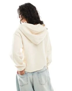 Monki Cropped Hoodie With Lacing Detail In Off White For Women -Monki Shop 207697084 4