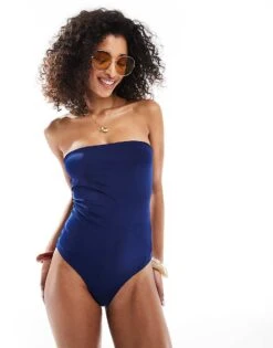 Monki Bandaeu Swimsuit In Navy For Women