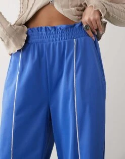 Monki Wide Leg Pull On Track Pant With White Piping In Blue For Women -Monki Shop 207697144 3