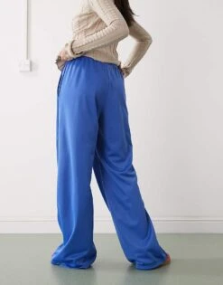 Monki Wide Leg Pull On Track Pant With White Piping In Blue For Women -Monki Shop 207697144 5