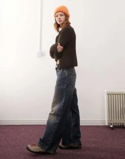 Monki Peggy Low Waist Baggy Jeans In Vintage Blue Wash For Women -Monki Shop 207697162 3