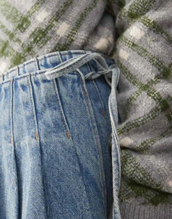 Monki Pleated Denim Mini Wrap Skirt In Mid Blue Wash For Women -Monki Shop 207697165 3