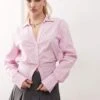 Monki Cut Out Back Shirt In Pink Stripe For Women -Monki Shop 207697202 1 pinkstripe