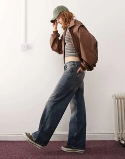 Monki Imoo Low Waist Wide Leg Jeans In Vintage Blue Wash For Women -Monki Shop 207697215 3