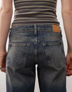 Monki Imoo Low Waist Wide Leg Jeans In Vintage Blue Wash For Women -Monki Shop 207697215 4