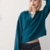 Monki Long Sleeve Collar Polo Knitted Sweater In Teal For Women