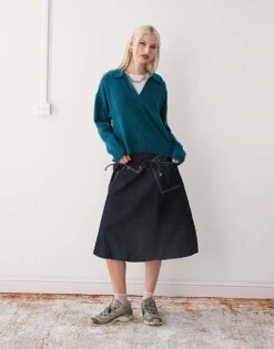 Monki Long Sleeve Collar Polo Knitted Sweater In Teal For Women -Monki Shop 207862032 4