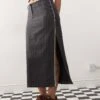 Monki Maxi Skirt With Side Split In Grey Pinstripe For Women Grey -Monki Shop 207919627 1 grey