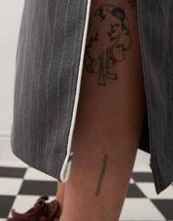 Monki Maxi Skirt With Side Split In Grey Pinstripe For Women Grey -Monki Shop 207919627 5