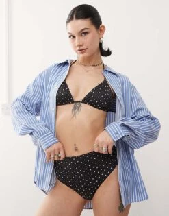 Monki Mix And Match High Waist Bikini Bottom In Black And White Polka Dot For Women Black Polka Dot -Monki Shop 207919628 2