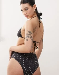 Monki Mix And Match High Waist Bikini Bottom In Black And White Polka Dot For Women Black Polka Dot -Monki Shop 207919628 4