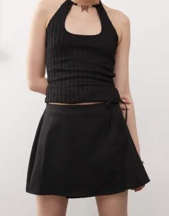 Monki Mini Wrap Skirt In Black For Women