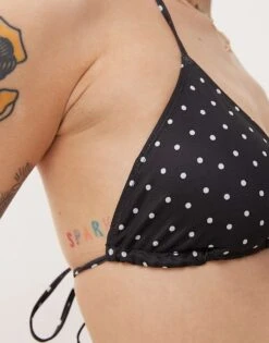 Monki Mix And Match Triangle Tie Up Bikini Top In Black And White Polka Dot For Women Black Polka Dot -Monki Shop 207919702 3