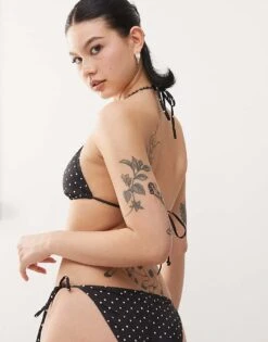 Monki Mix And Match Triangle Tie Up Bikini Top In Black And White Polka Dot For Women Black Polka Dot -Monki Shop 207919702 4