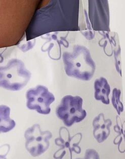 Monki Tote Bag In White With Lilac Floral Print For Women -Monki Shop 207919703 4