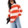 Monki Oversized Long Sleeve Rugby Top In Pink And Red Stripe For Women -Monki Shop 207919712 1 pinkandredstripe