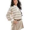 Monki Long Sleeve Rugby Polo Top In Beige Stripe For Women -Monki Shop 207919734 1 beige