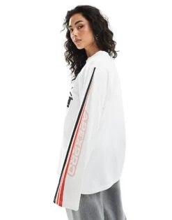 Monki Oversized Long Sleeve Top With Motocross Print In White For Women -Monki Shop 207919782 3