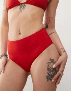 Monki Mix And Match High Waist Bikini Bottom In Dark Red For Women -Monki Shop 207919821 3