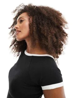 Monki Baby Tee With Low Back In Black With White Tipping For Women Black & White -Monki Shop 207919832 3