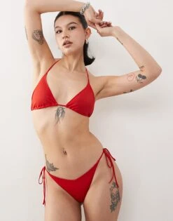 Monki Mix And Match Tie Side Bikini In Dark Red -Monki Shop 207919841 1 darkred