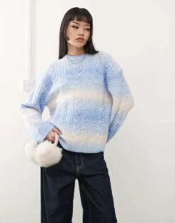 Monki Oversized Space Dye Cable Jumper In Blue & Pink For Women -Monki Shop 207919850 1 blue 1