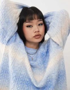 Monki Oversized Space Dye Cable Jumper In Blue & Pink For Women -Monki Shop 207919850 4