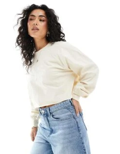 Monki Long Sleeve Cropped T-shirt In Off-white For Women -Monki Shop 207919859 1 offwhite 1