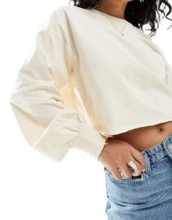 Monki Long Sleeve Cropped T-shirt In Off-white For Women -Monki Shop 207919859 4