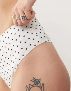 Monki Mix And Match High Waist Bikini Bottom In White And Black Polka Dot For Women White Polka Dot -Monki Shop 207920263 3