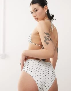 Monki Mix And Match High Waist Bikini Bottom In White And Black Polka Dot For Women White Polka Dot -Monki Shop 207920263 4