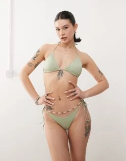 Monki Mix And Match Tie Side Bikini Bottom In Sage Green For Women -Monki Shop 207920272 1 sagegreen 1