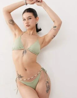 Monki Mix And Match Tie Side Bikini Bottom In Sage Green For Women -Monki Shop 207920272 3
