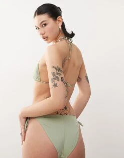 Monki Mix And Match Tie Side Bikini Bottom In Sage Green For Women -Monki Shop 207920272 4