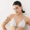 Monki Mix And Match Triangle Tie Up Bikini Top In White And Black Polka Dot For Women White Polka Dot