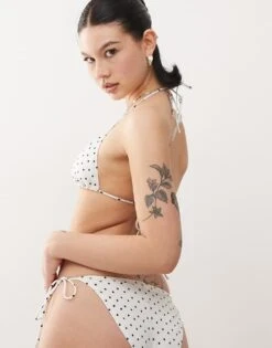 Monki Mix And Match Triangle Tie Up Bikini Top In White And Black Polka Dot For Women White Polka Dot -Monki Shop 207920281 3