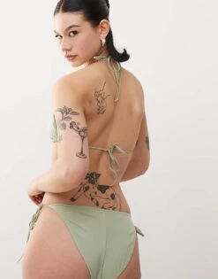 Monki Mix And Match Triangle Tie Up Bikini Top In Sage Green For Women -Monki Shop 207920288 4