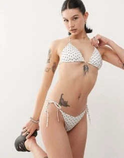 Monki Mix And Match Tie Side Bikini Bottom In White And Black Polka Dot For Women White Polka Dot -Monki Shop 207920295 1 whitepolkadot 1